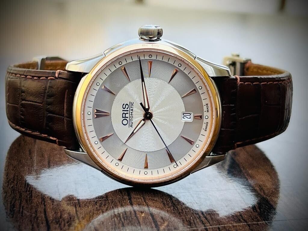 Oris Artelier Automatic 18k Rose Gold & Steel 40mm Mens Watch, Box + Papers - Grab A Watch Co