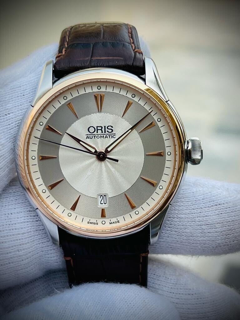 Oris Artelier Automatic 18k Rose Gold & Steel 40mm Mens Watch, Box + Papers - Grab A Watch Co