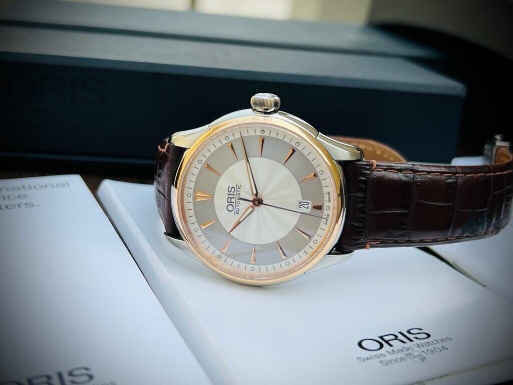 Oris Artelier Automatic 18k Rose Gold & Steel 40mm Mens Watch, Box + Papers - Grab A Watch Co