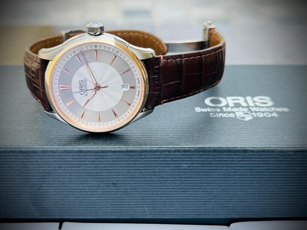 Oris Artelier Automatic 18k Rose Gold & Steel 40mm Mens Watch, Box + Papers - Grab A Watch Co