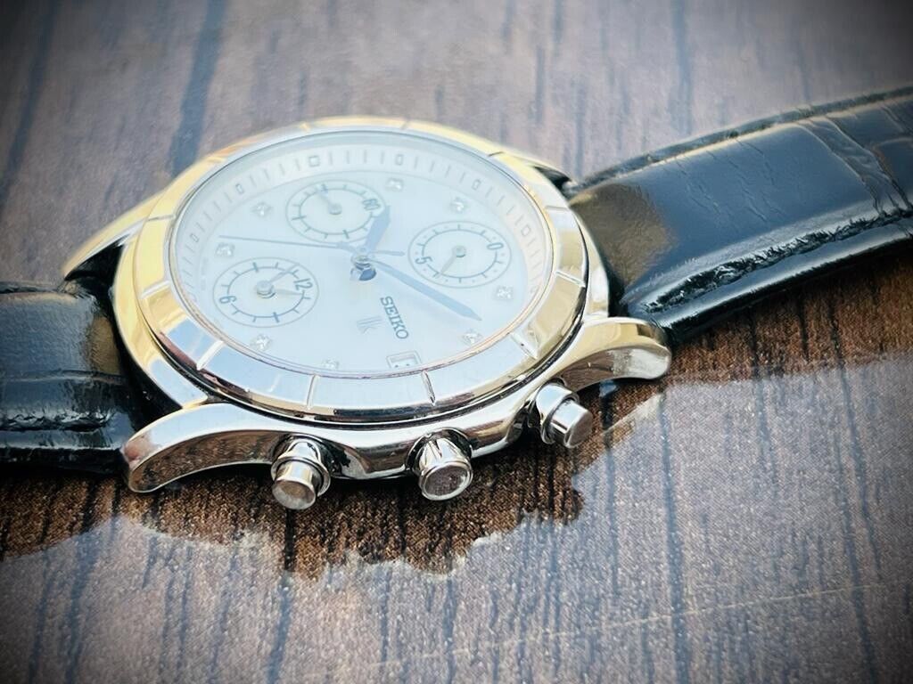 Rare Seiko Mother Of Pearl Diamond Dial Chronograph Quartz Gents Watch, 35mm - Grab A Watch Co