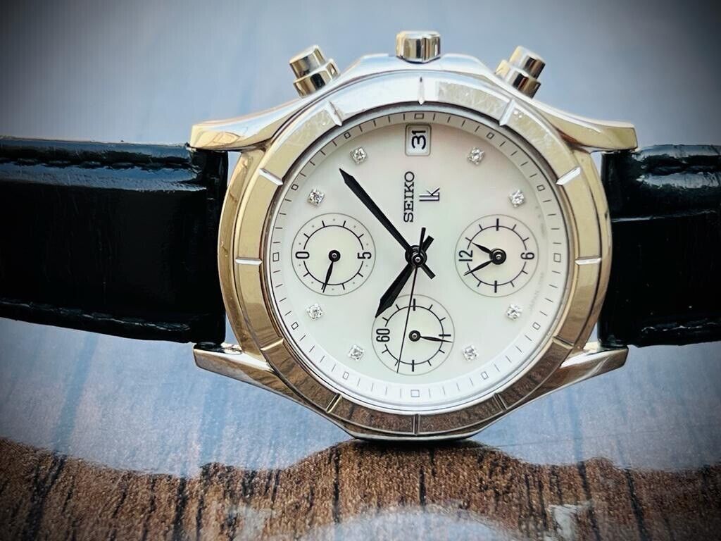 Rare Seiko Mother Of Pearl Diamond Dial Chronograph Quartz Gents Watch, 35mm - Grab A Watch Co