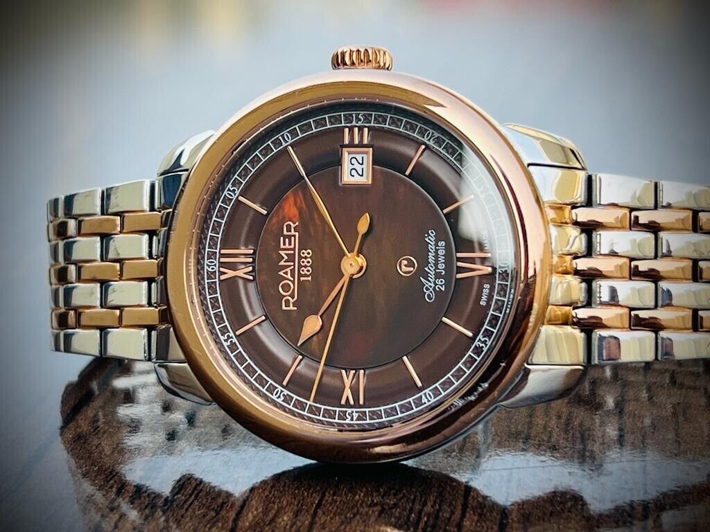 Roamer R-Matic Rare Mother Of Pearl Dial 41mm Rose Gold Mens Watch,Swiss - Grab A Watch Co