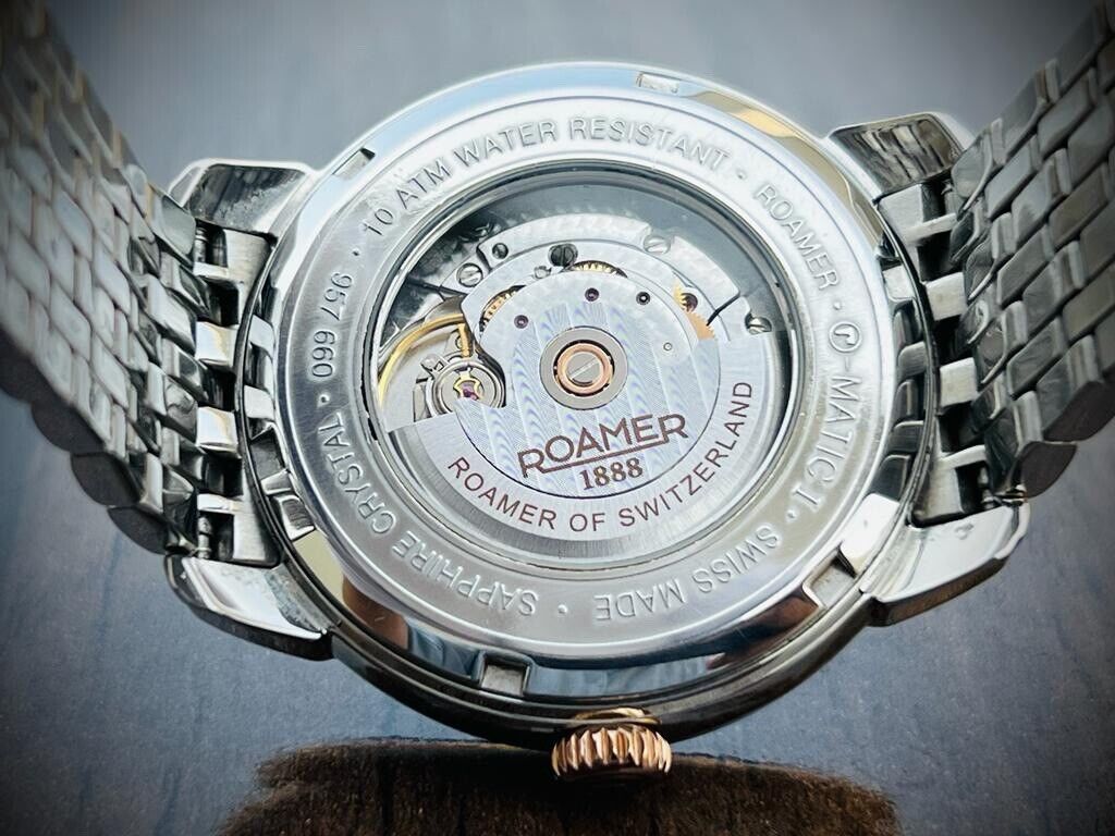 Roamer R-Matic Rare Mother Of Pearl Dial 41mm Rose Gold Mens Watch,Swiss - Grab A Watch Co