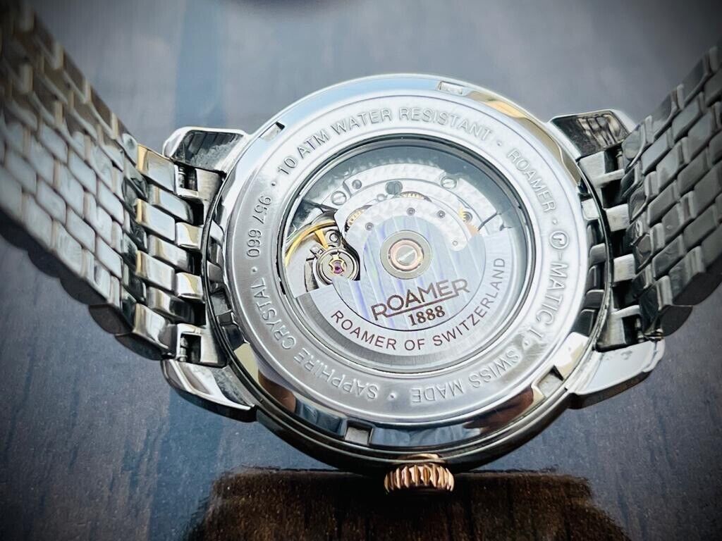 Roamer R-Matic Rare Mother Of Pearl Dial 41mm Rose Gold Mens Watch,Swiss - Grab A Watch Co