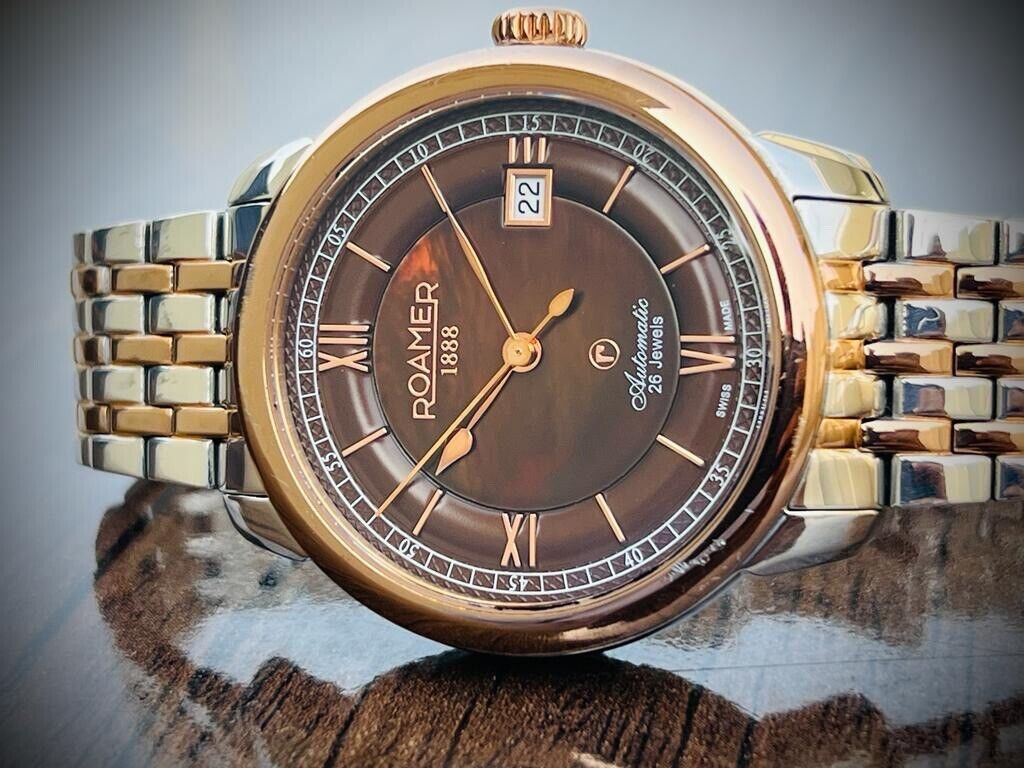 Roamer R-Matic Rare Mother Of Pearl Dial 41mm Rose Gold Mens Watch,Swiss - Grab A Watch Co