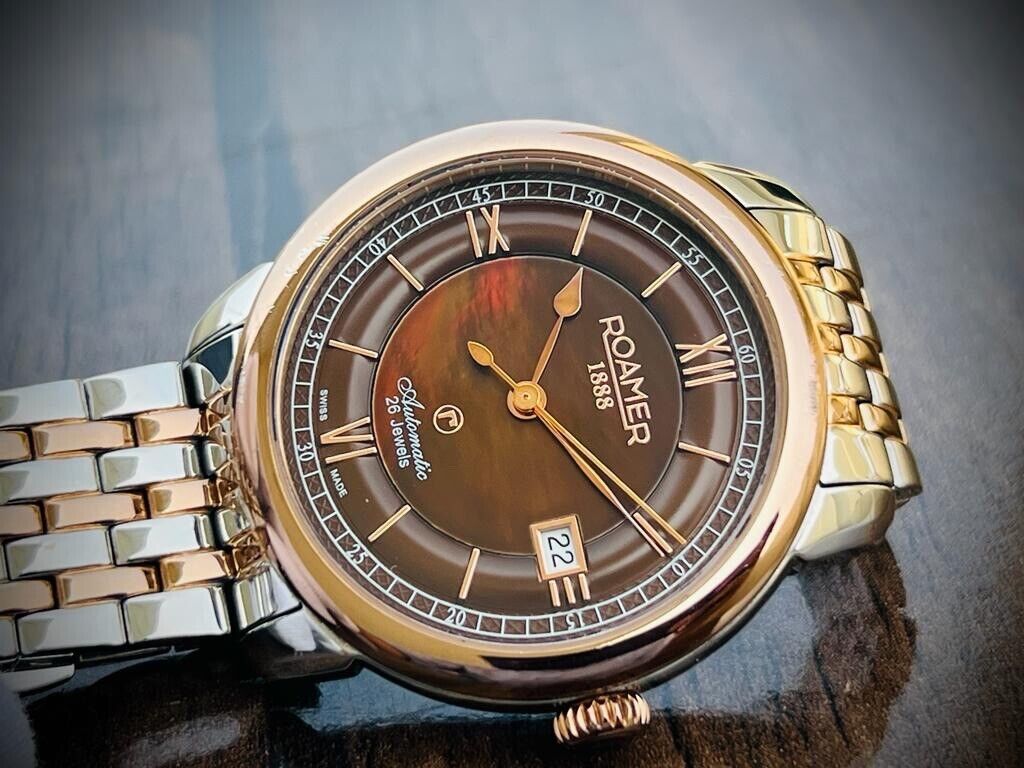 Roamer R-Matic Rare Mother Of Pearl Dial 41mm Rose Gold Mens Watch,Swiss - Grab A Watch Co