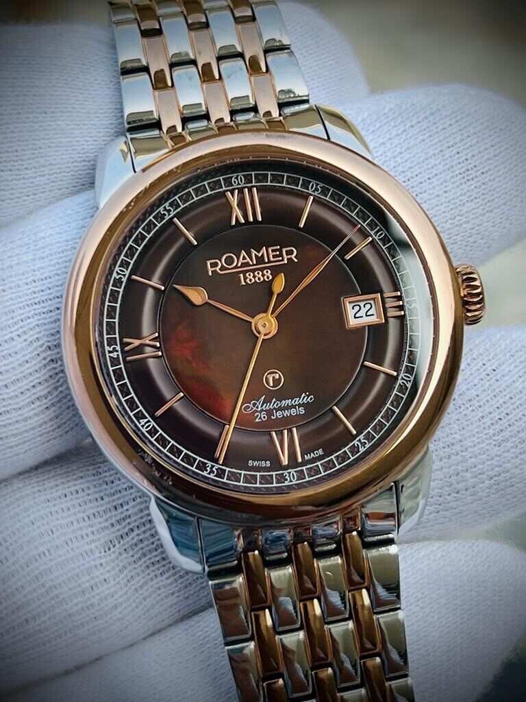 Roamer R-Matic Rare Mother Of Pearl Dial 41mm Rose Gold Mens Watch,Swiss - Grab A Watch Co