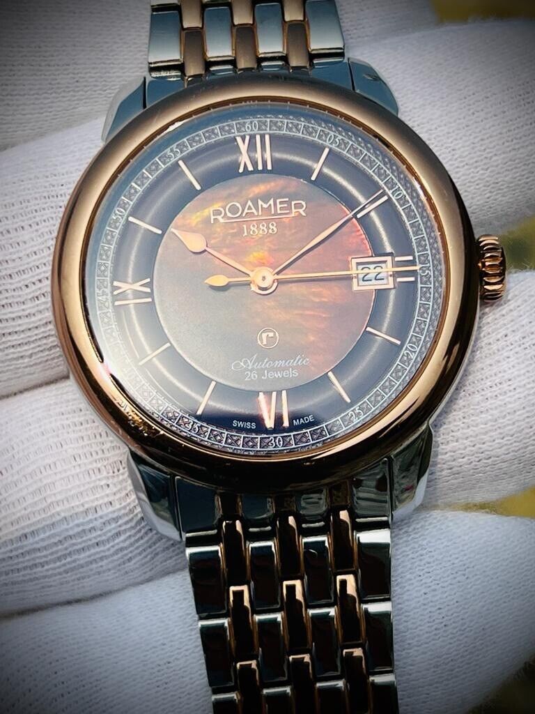 Roamer R-Matic Rare Mother Of Pearl Dial 41mm Rose Gold Mens Watch,Swiss - Grab A Watch Co