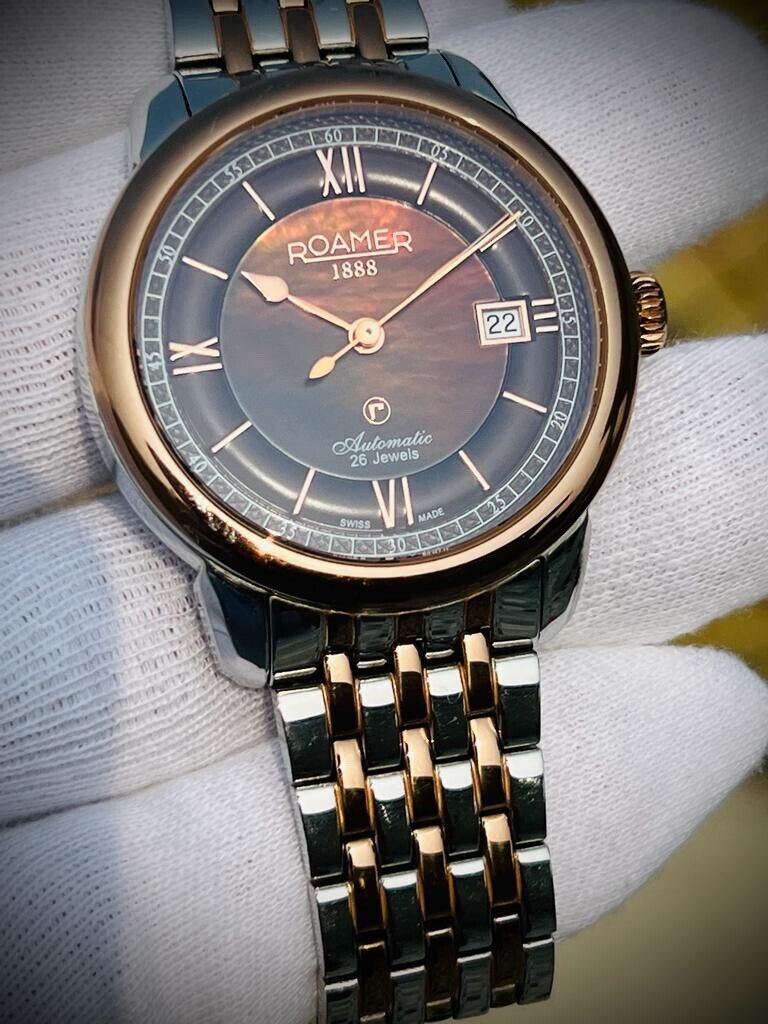 Roamer R-Matic Rare Mother Of Pearl Dial 41mm Rose Gold Mens Watch,Swiss - Grab A Watch Co