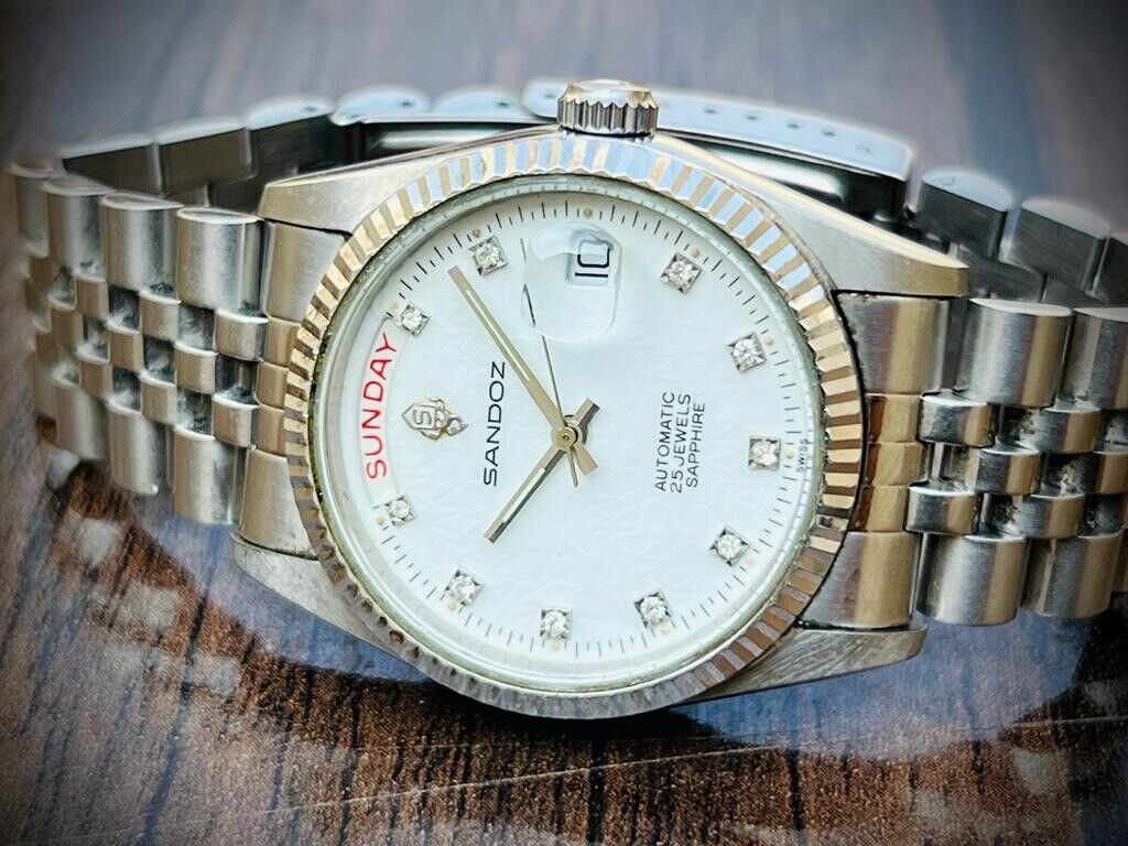 Sandoz President White Diamond Dial Automatic Gents Watch, 36mm Swiss Jubilee - Grab A Watch Co