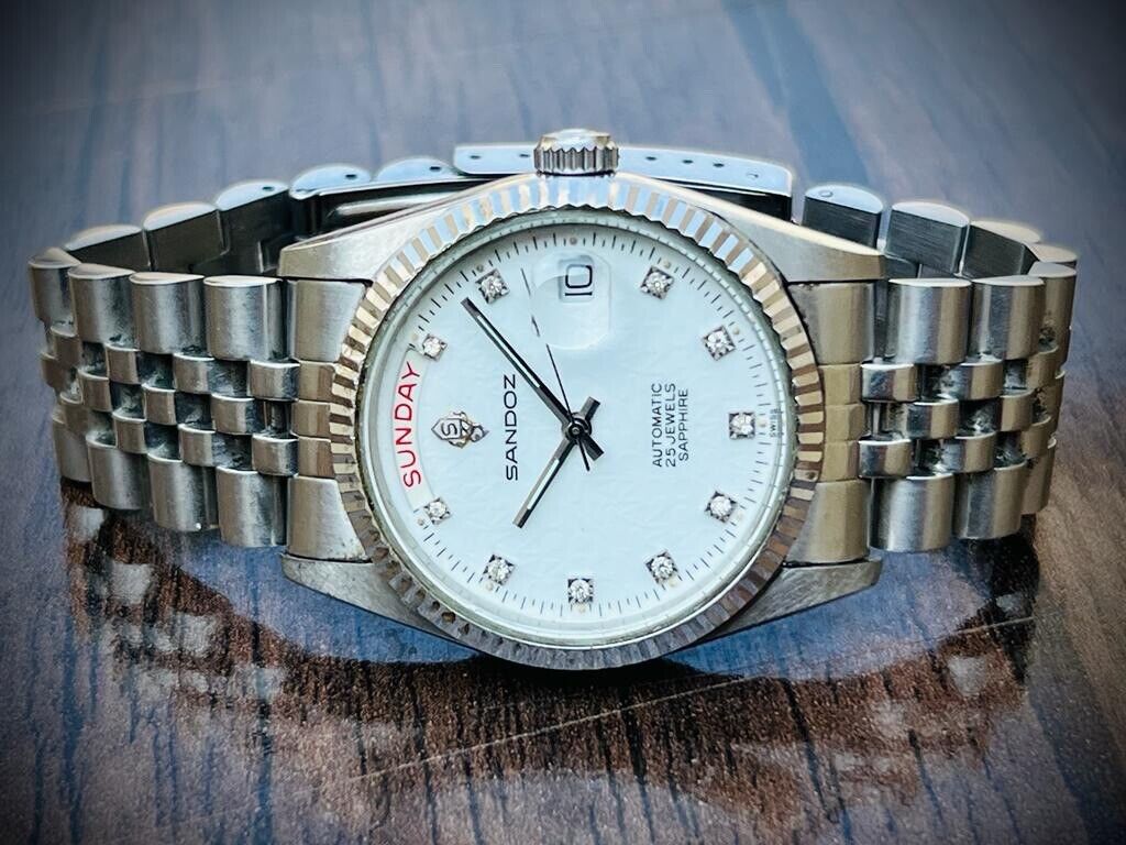 Sandoz President White Diamond Dial Automatic Gents Watch, 36mm Swiss Jubilee - Grab A Watch Co