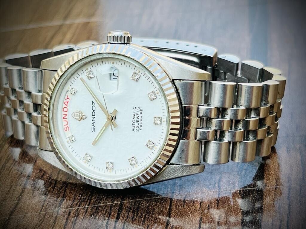 Sandoz President White Diamond Dial Automatic Gents Watch, 36mm Swiss Jubilee - Grab A Watch Co
