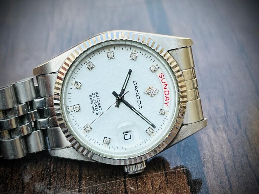 Sandoz President White Diamond Dial Automatic Gents Watch, 36mm Swiss Jubilee - Grab A Watch Co