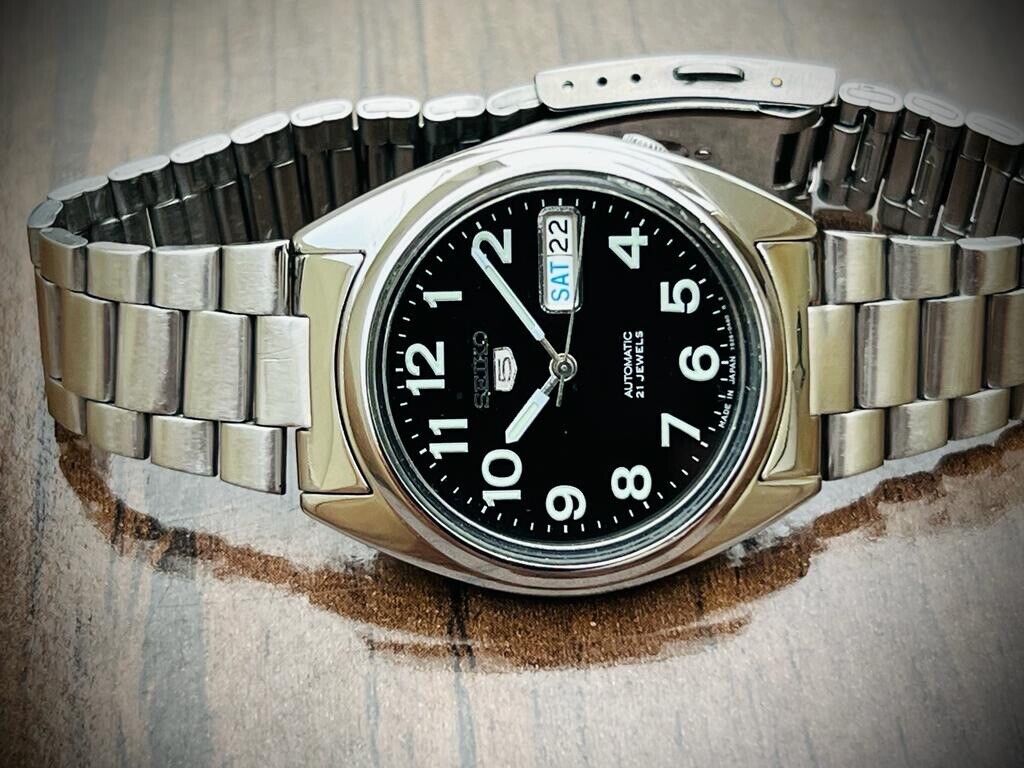 Seiko 5 Automatic 21 Jewels Black Dial, 7S26-00X0 36mm Men’s Watch - Grab A Watch Co