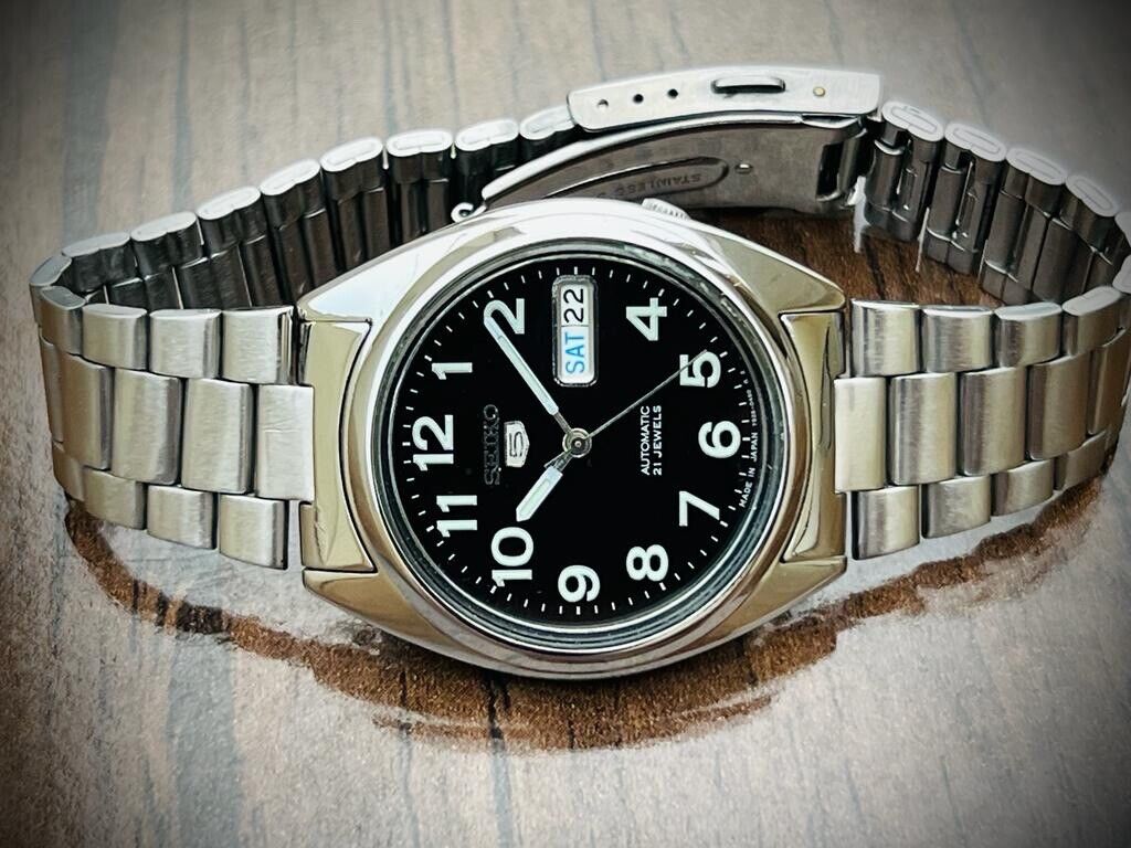 Seiko 5 Automatic 21 Jewels Black Dial, 7S26-00X0 36mm Men’s Watch - Grab A Watch Co
