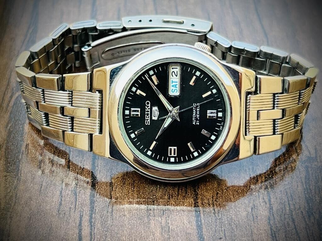 Seiko 5 Automatic 21 Jewels Black Dial, 7S26-02E0 35mm Men’s Watch - Grab A Watch Co