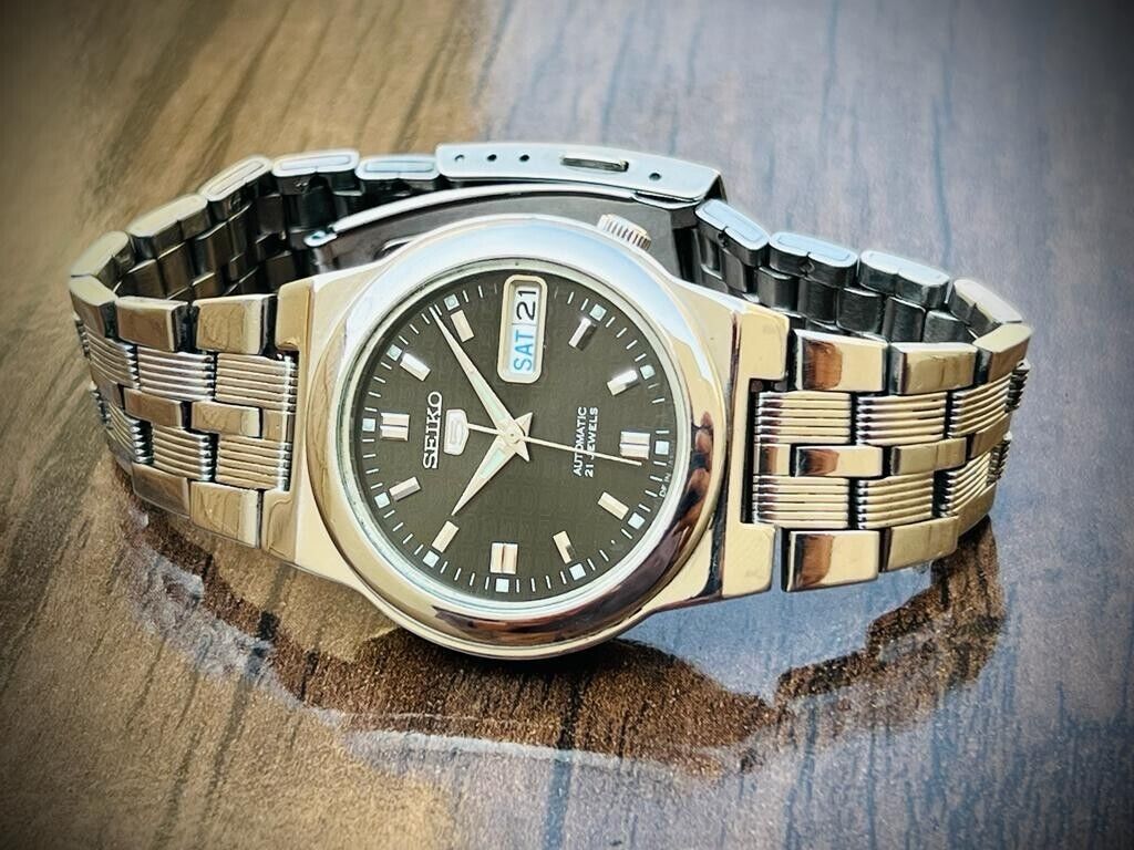 Seiko 5 Automatic 21 Jewels Black Dial, 7S26-02E0 35mm Men’s Watch - Grab A Watch Co