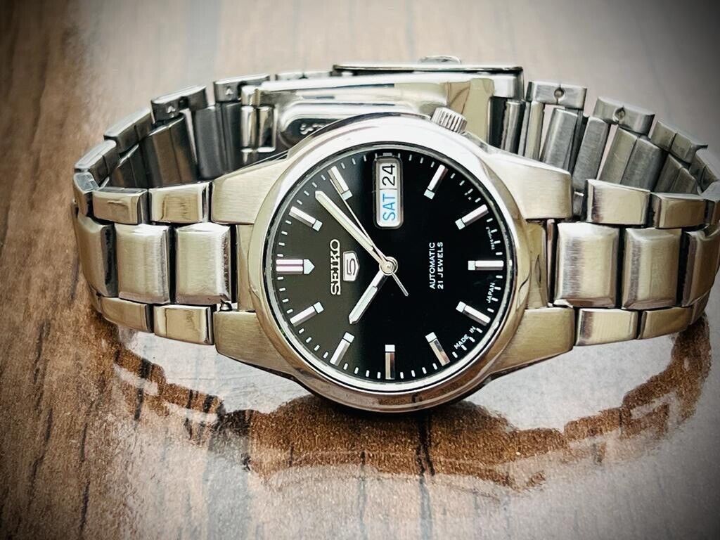 Seiko 5 Automatic 21 Jewels Black Dial, 7S26-02V0 36mm Men’s Watch - Grab A Watch Co