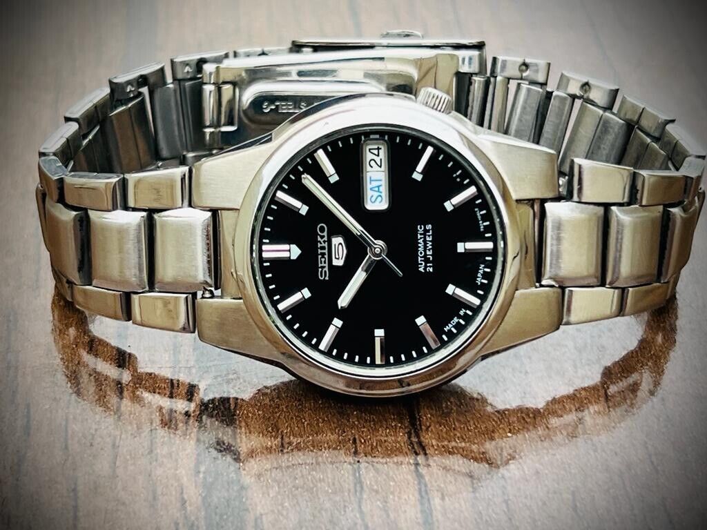 Seiko 5 Automatic 21 Jewels Black Dial, 7S26-02V0 36mm Men’s Watch - Grab A Watch Co