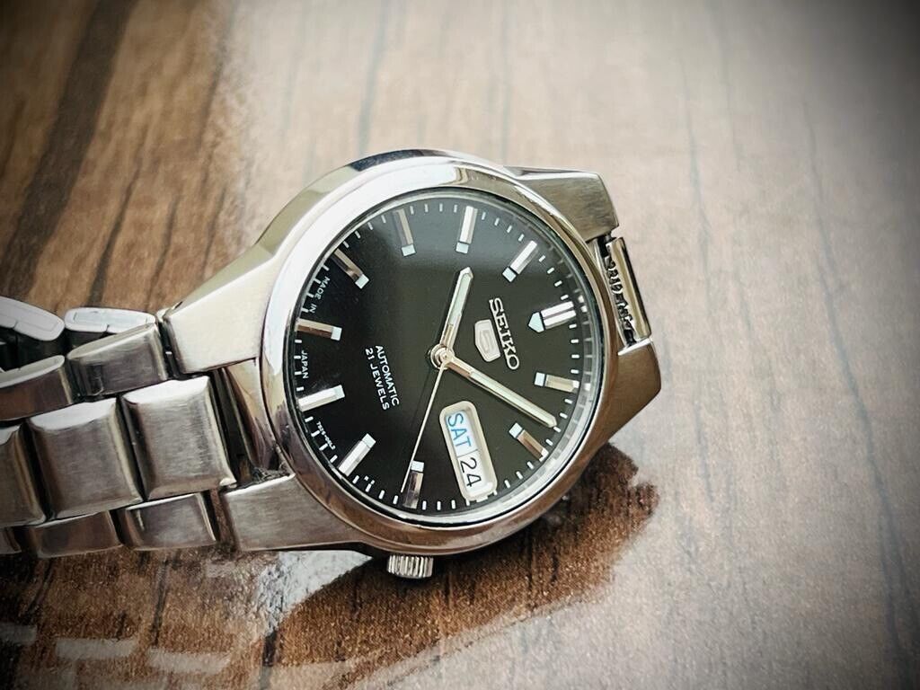 Seiko 5 Automatic 21 Jewels Black Dial, 7S26-02V0 36mm Men’s Watch - Grab A Watch Co
