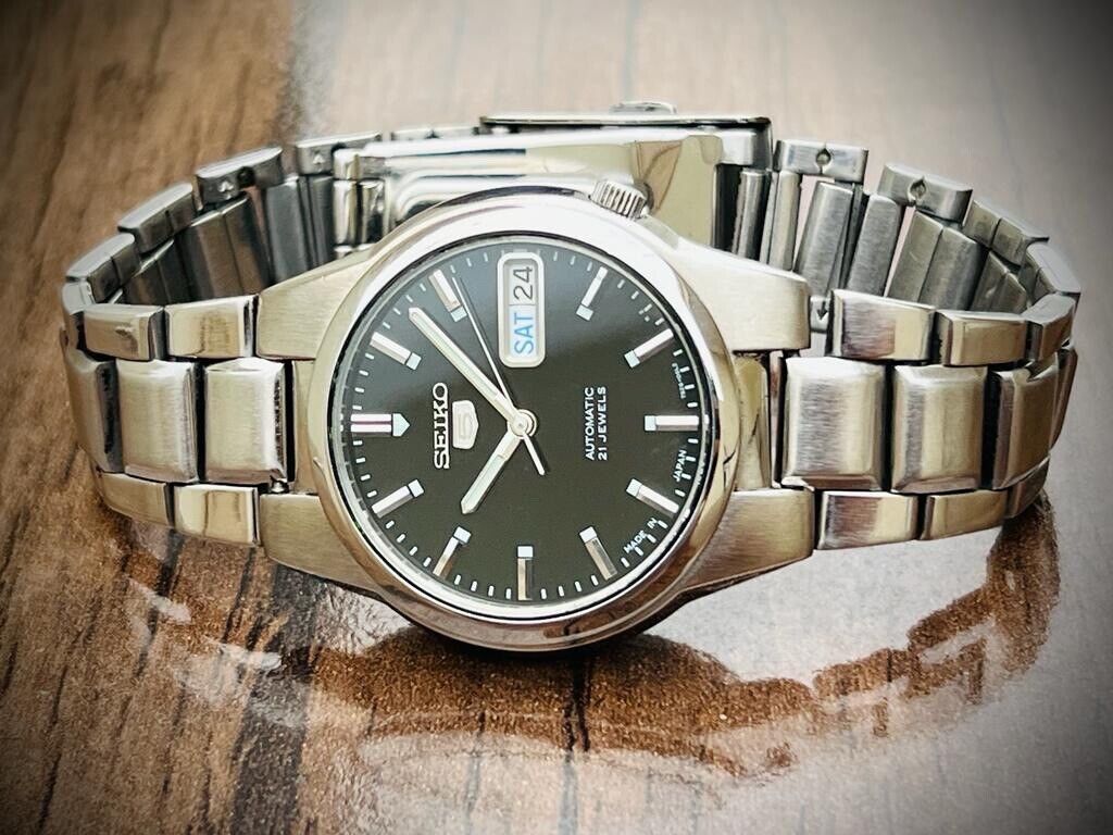 Seiko 5 Automatic 21 Jewels Black Dial, 7S26-02V0 36mm Men’s Watch - Grab A Watch Co