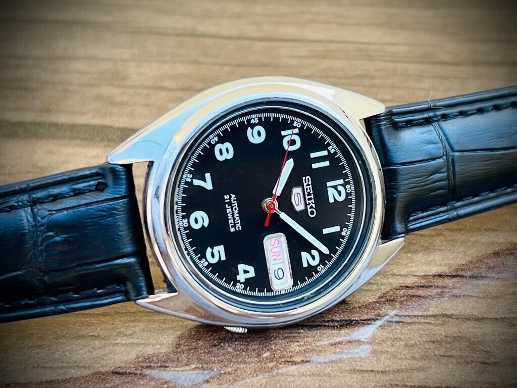 Seiko 5 Automatic 21 Jewels Black Dial, 7S26-0480 37mm Men’s Watch - Grab A Watch Co