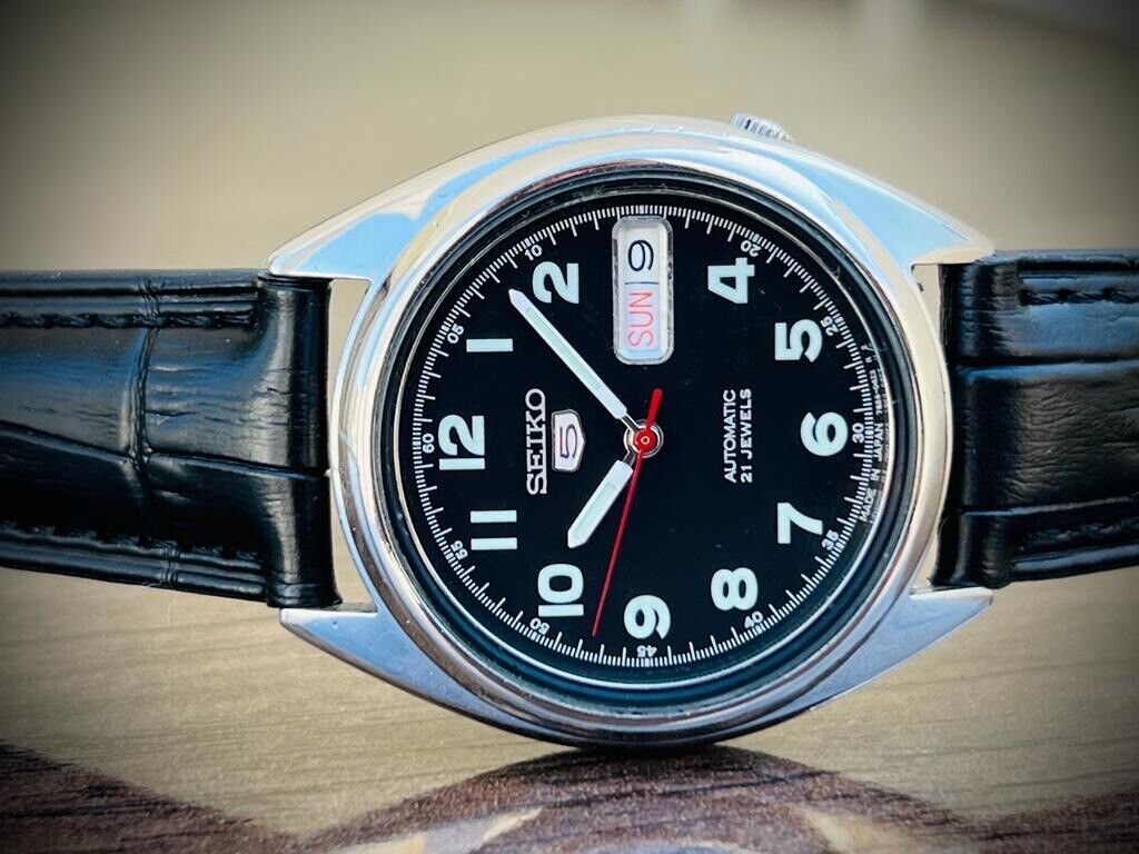 Seiko 5 Automatic 21 Jewels Black Dial, 7S26-0480 37mm Men’s Watch - Grab A Watch Co