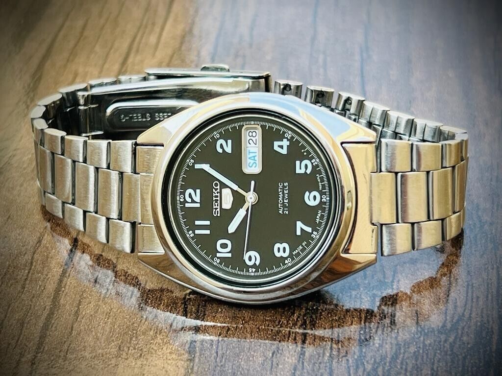 Seiko 5 Automatic 21 Jewels Black Dial, 7S26-0480 38mm Men’s Watch - Grab A Watch Co