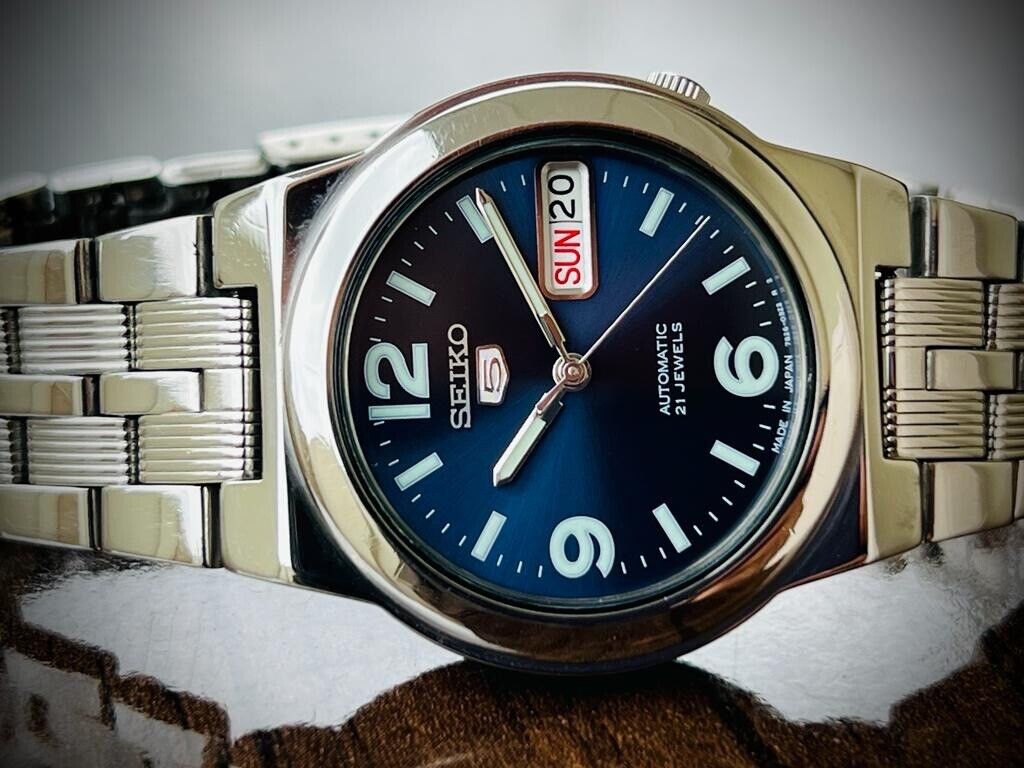 Seiko 5 Automatic 21 Jewels Blue Dial, 7S26-01R0 35mm Men’s Watch - Grab A Watch Co