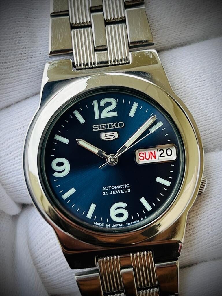 Seiko 5 Automatic 21 Jewels Blue Dial, 7S26-01R0 35mm Men’s Watch - Grab A Watch Co