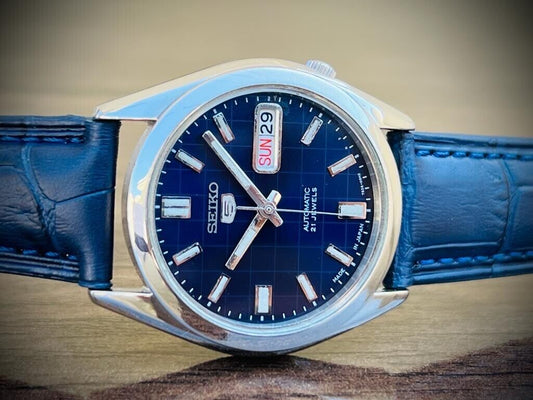 Seiko 5 Automatic 21 Jewels Blue Dial Ref:7S26-03B0, Japan 36mm - Grab A Watch Co