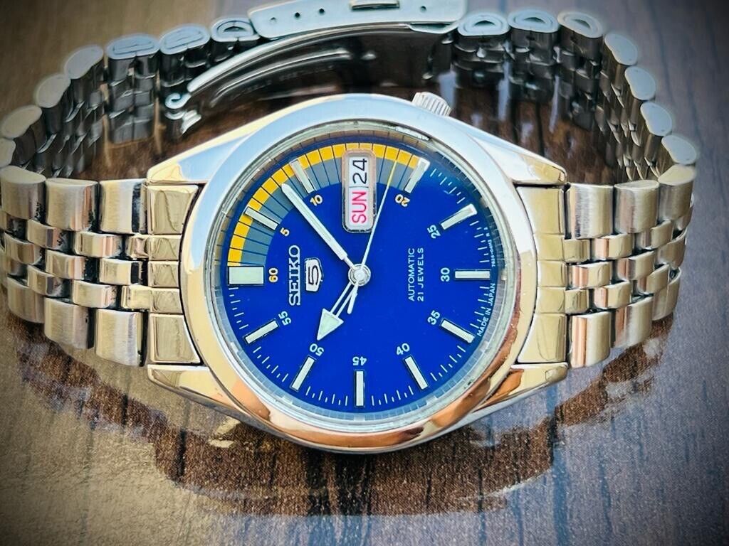 Seiko 5 Automatic 21 Jewels Blue Racer Dial, 7S26-00X0 37mm Men’s Watch - Grab A Watch Co