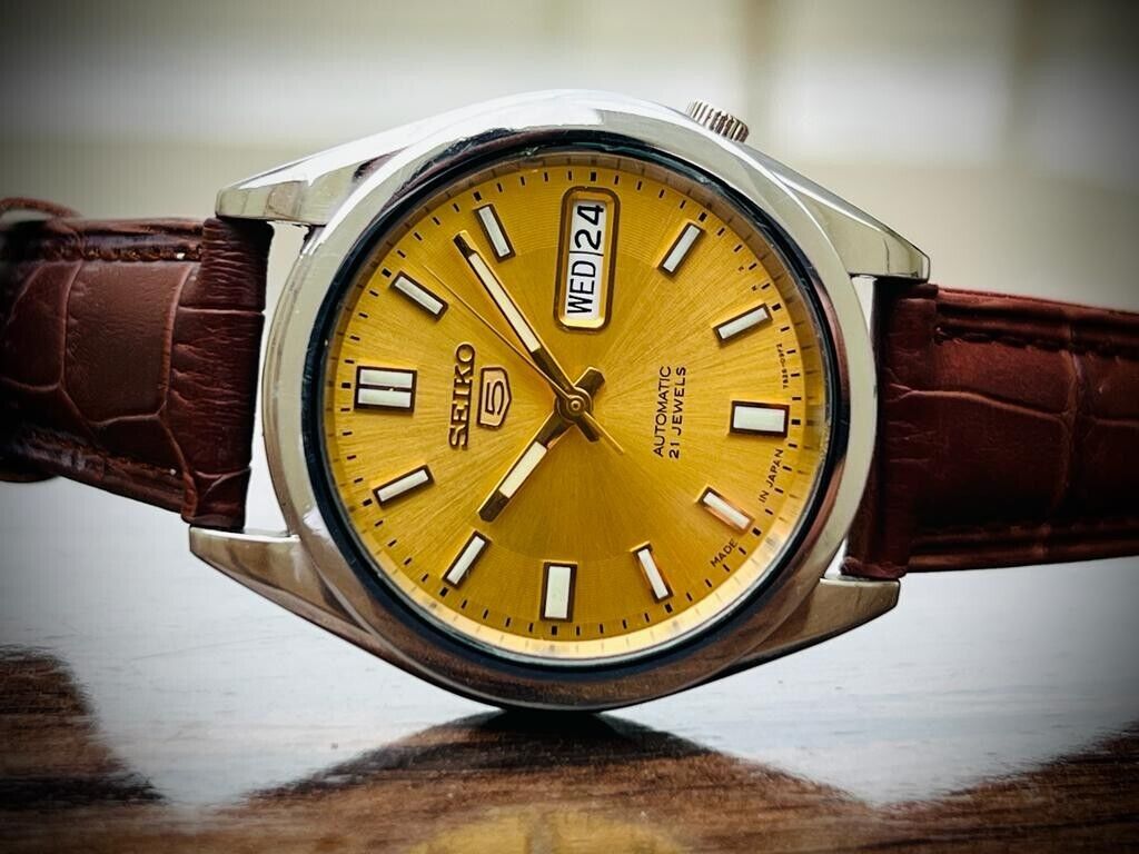 Seiko 5 Automatic 21 Jewels Gold Dial, 7S26-00X0 36mm Men’s Watch