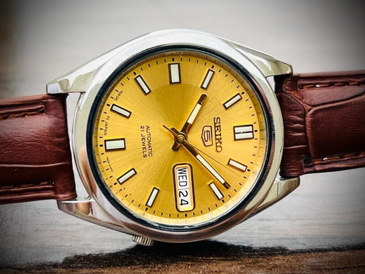Seiko 5 Automatic 21 Jewels Gold Dial, 7S26-00X0 36mm Men’s Watch