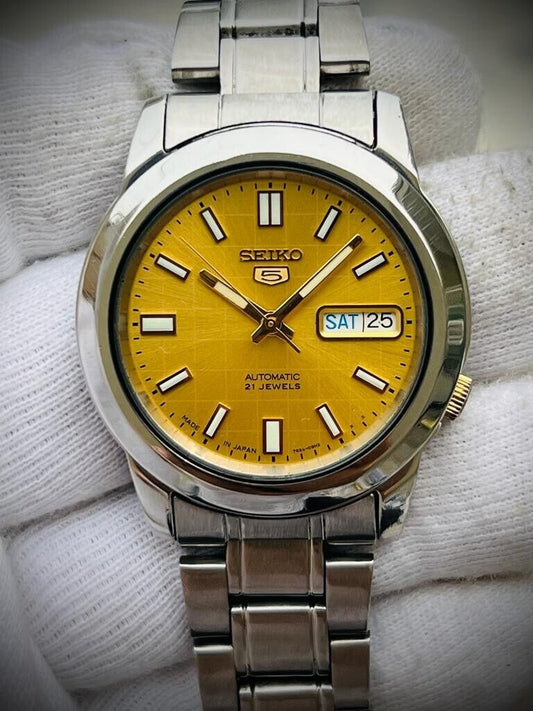 Seiko 5 Automatic 21 Jewels Gold Dial, 7S26-02W0 39mm Men’s Watch - Grab A Watch Co