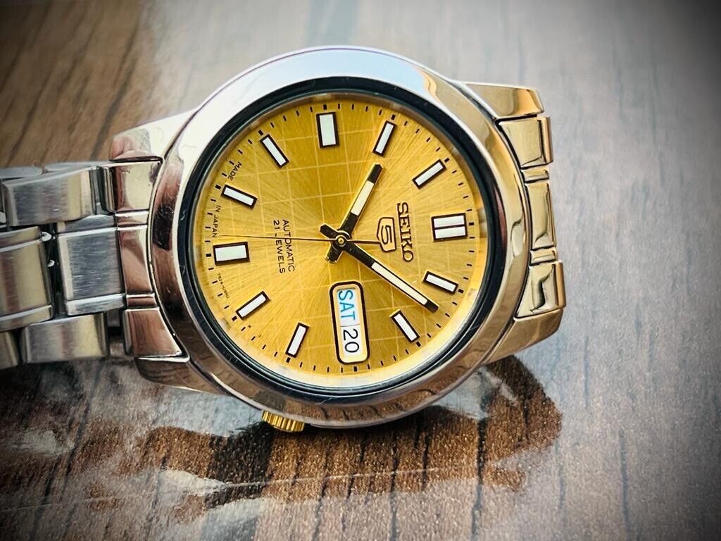 Seiko 5 Automatic 21 Jewels Gold Dial, 7S26-02W0 39mm Men’s Watch - Grab A Watch Co