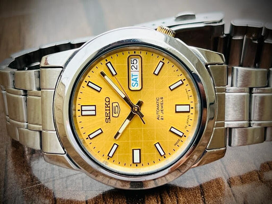 Seiko 5 Automatic 21 Jewels Gold Dial, 7S26-02W0 39mm Men’s Watch - Grab A Watch Co