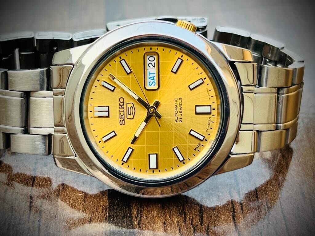 Seiko 5 Automatic 21 Jewels Gold Dial, 7S26-02W0 39mm Men’s Watch - Grab A Watch Co