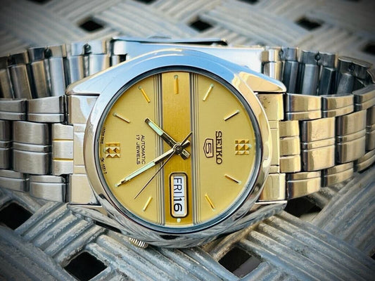 Seiko 5 Automatic 21 Jewels Gold Dial, 7S26 03B0, 38mm Gents Watch - Grab A Watch Co
