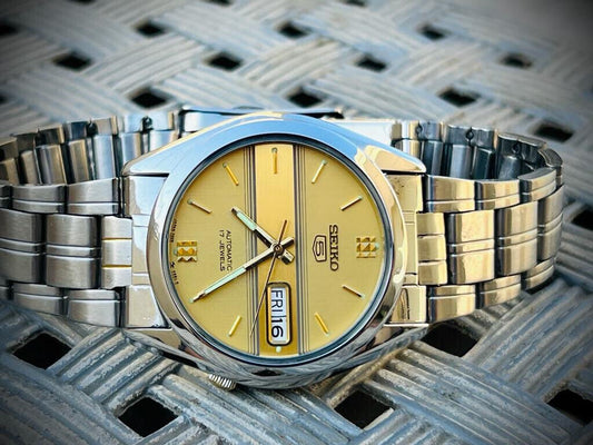 Seiko 5 Automatic 21 Jewels Gold Dial, 7S26 03B0, 38mm Gents Watch - Grab A Watch Co