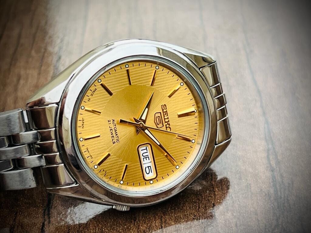 Seiko 5 Automatic 21 Jewels Gold Dial, 7S26-03V0 37mm Men’s Watch