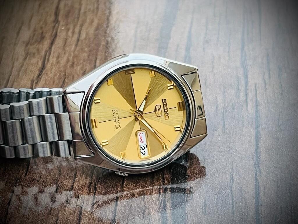 Seiko 5 Automatic 21 Jewels Gold Dial 7S26-6000 34mm Men’s Watch, Japan Made - Grab A Watch Co