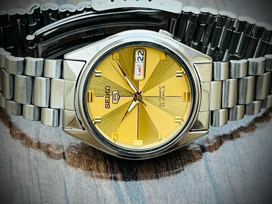 Seiko 5 Automatic 21 Jewels Gold Dial 7S26-6000 34mm Men’s Watch, Japan Made - Grab A Watch Co