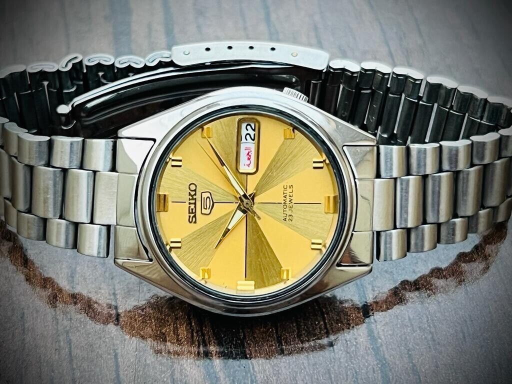 Seiko 5 Automatic 21 Jewels Gold Dial 7S26-6000 34mm Men’s Watch, Japan Made - Grab A Watch Co