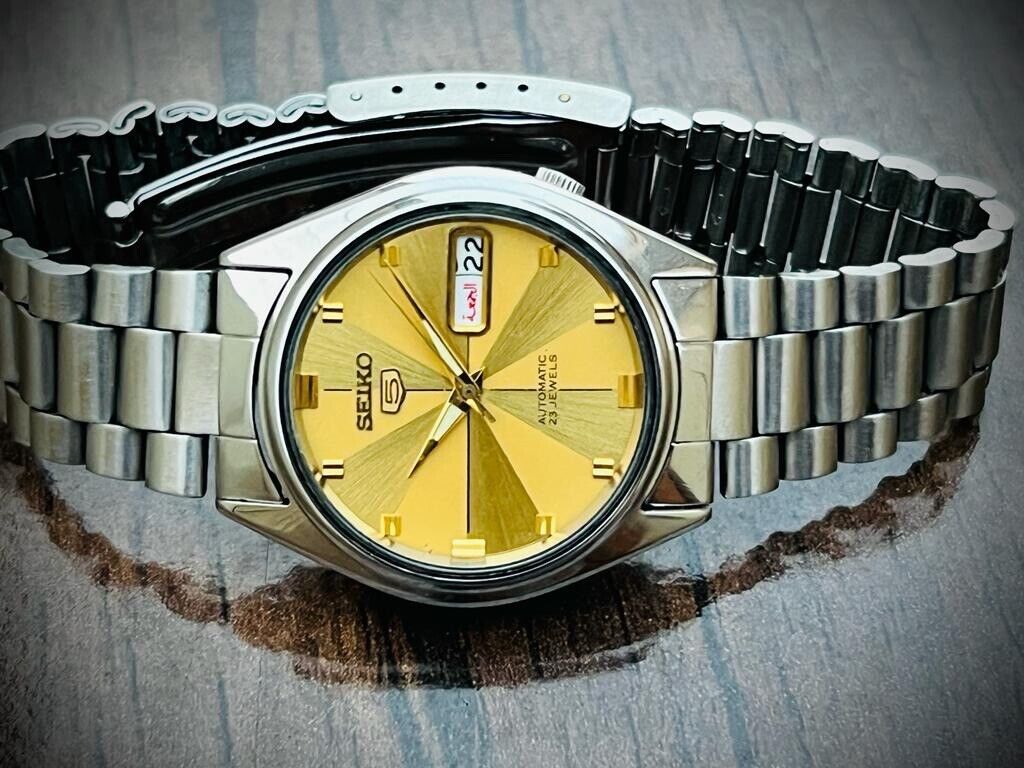 Seiko 5 Automatic 21 Jewels Gold Dial 7S26-6000 34mm Men’s Watch, Japan Made - Grab A Watch Co