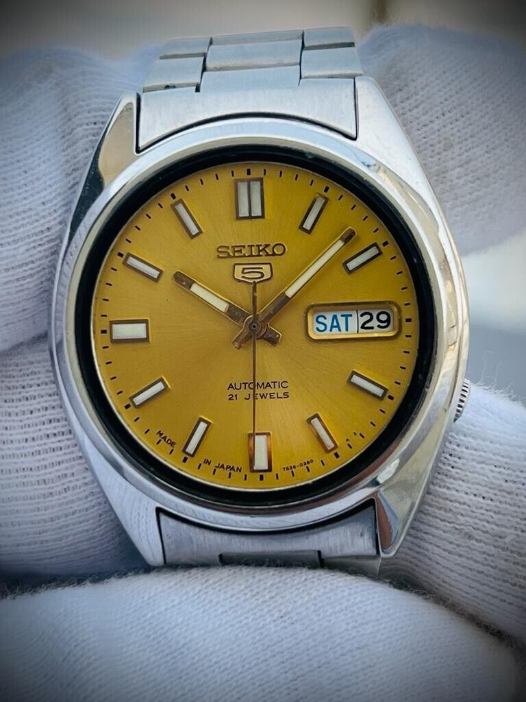 Seiko 5 Automatic 21 Jewels Gold Dial Ref:7S26-0480, Japan 37mm - Grab A Watch Co