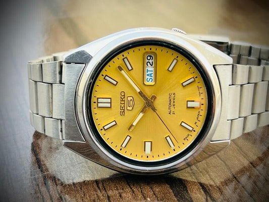 Seiko 5 Automatic 21 Jewels Gold Dial Ref:7S26-0480, Japan 37mm - Grab A Watch Co