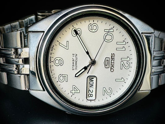 Seiko 5 Automatic 21 Jewels White Dial, 7S26 0180, 36mm, Mens Watch - Grab A Watch Co