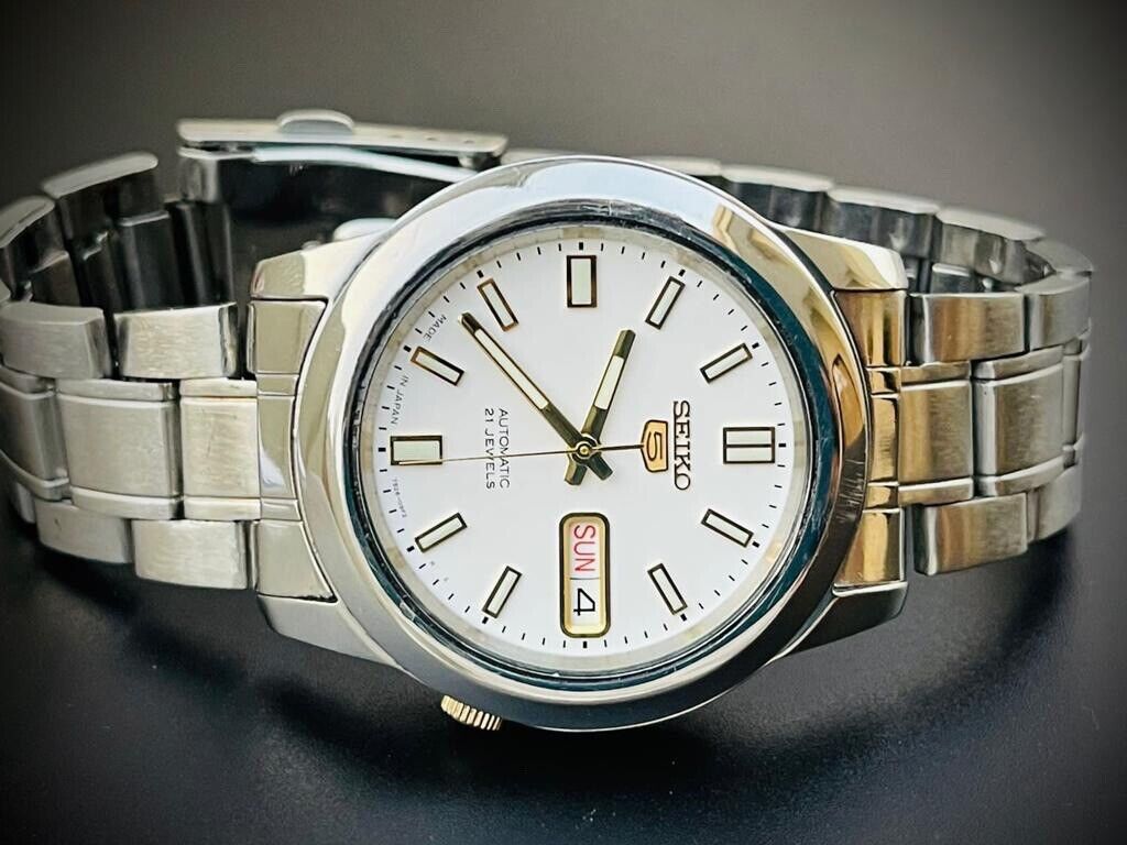 Seiko 5 Automatic 21 Jewels White Dial, 7S26 02W0, 38mm Gents Watch - Grab A Watch Co
